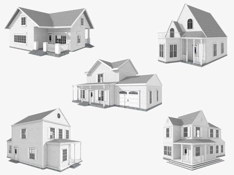 Five House Collection 3D Model .c4d .max .obj .3ds .fbx .stl .blend