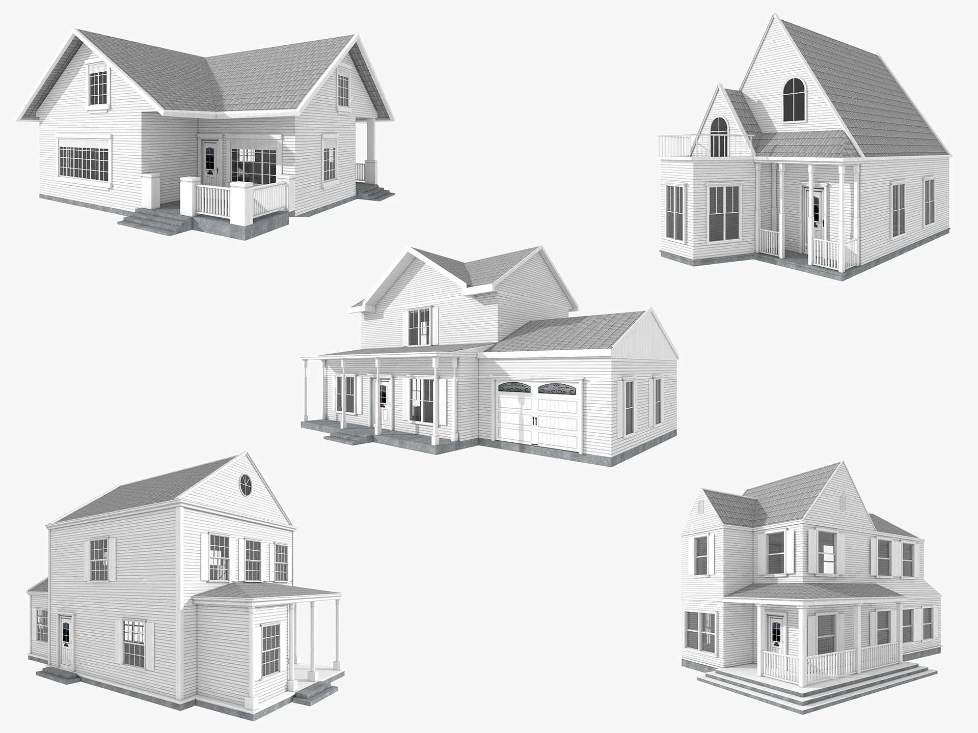 Five House Collection 3D Model .c4d .max .obj .3ds .fbx .stl .blend 