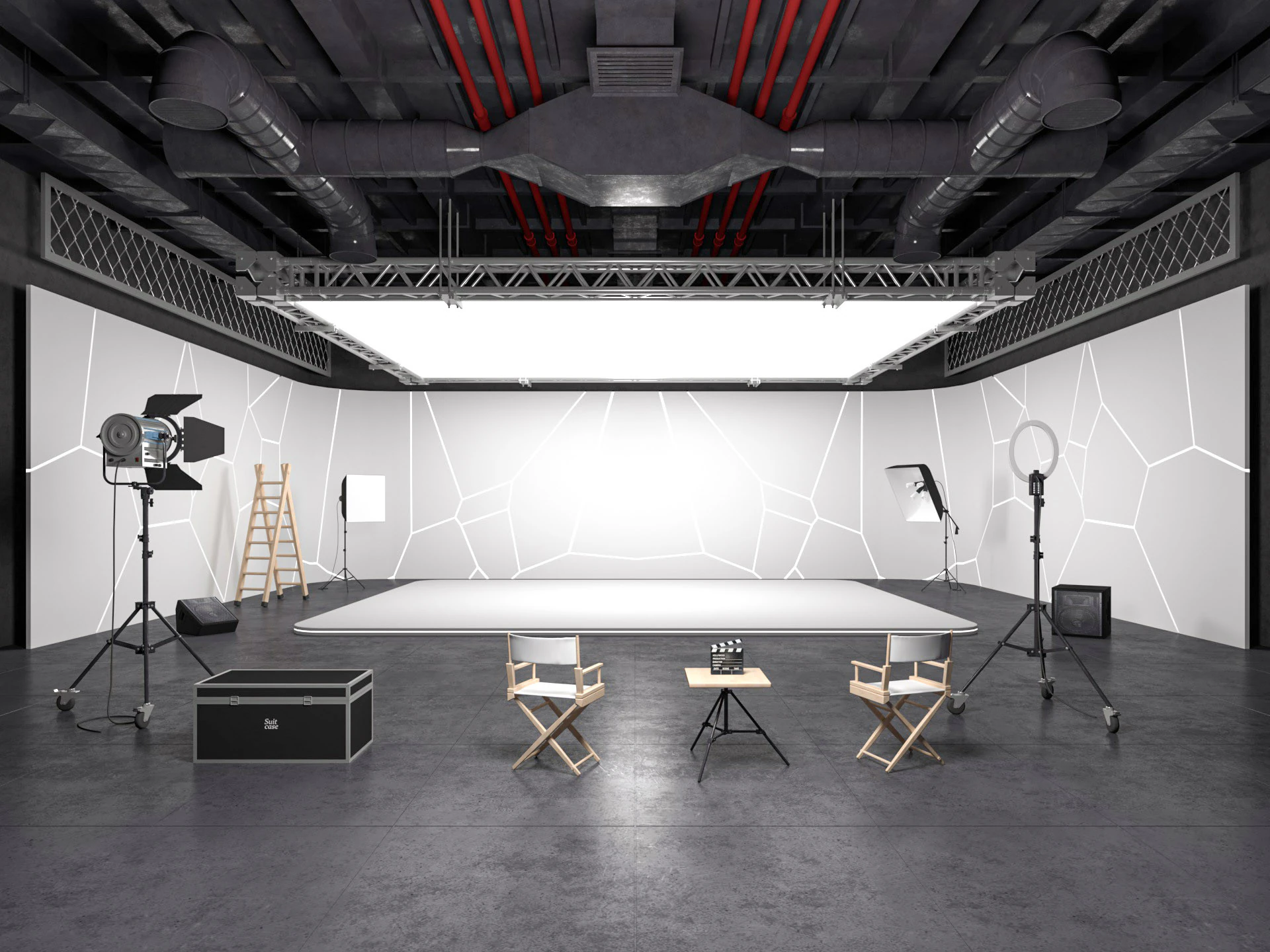 Hangar Photo Studio Scene 3D Model .c4d .max .obj .3ds .fbx .stl .blend