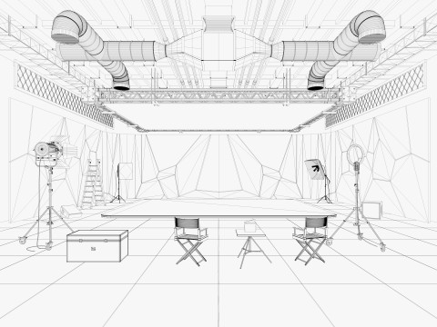 Hangar Photo Studio Scene 3D Model