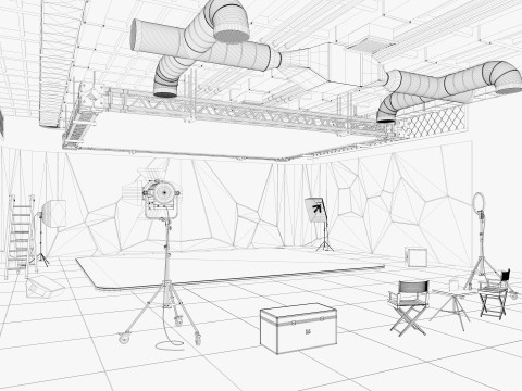 Hangar Photo Studio Scene 3D Model