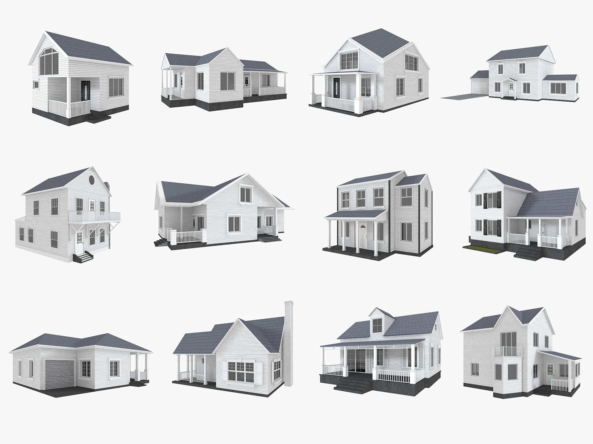 House Collection 12 House Low poly 3D Model .c4d .max .obj .3ds .fbx .stl .blend 