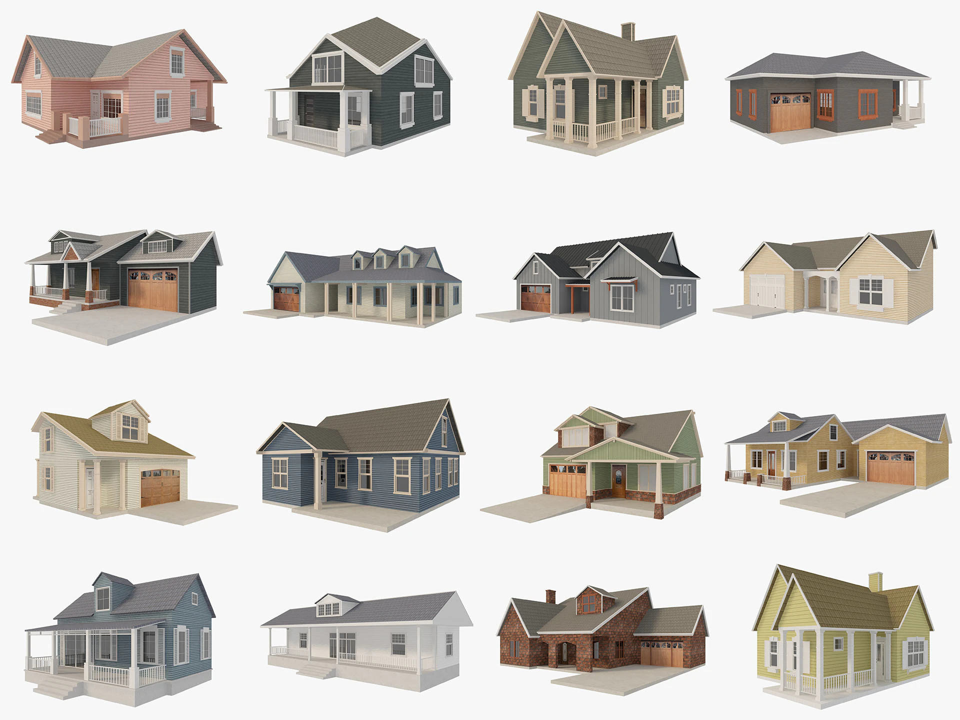 House Of Set 16 Low Poly Houses 3D Model .c4d .max .obj .3ds .fbx .stl .blend 