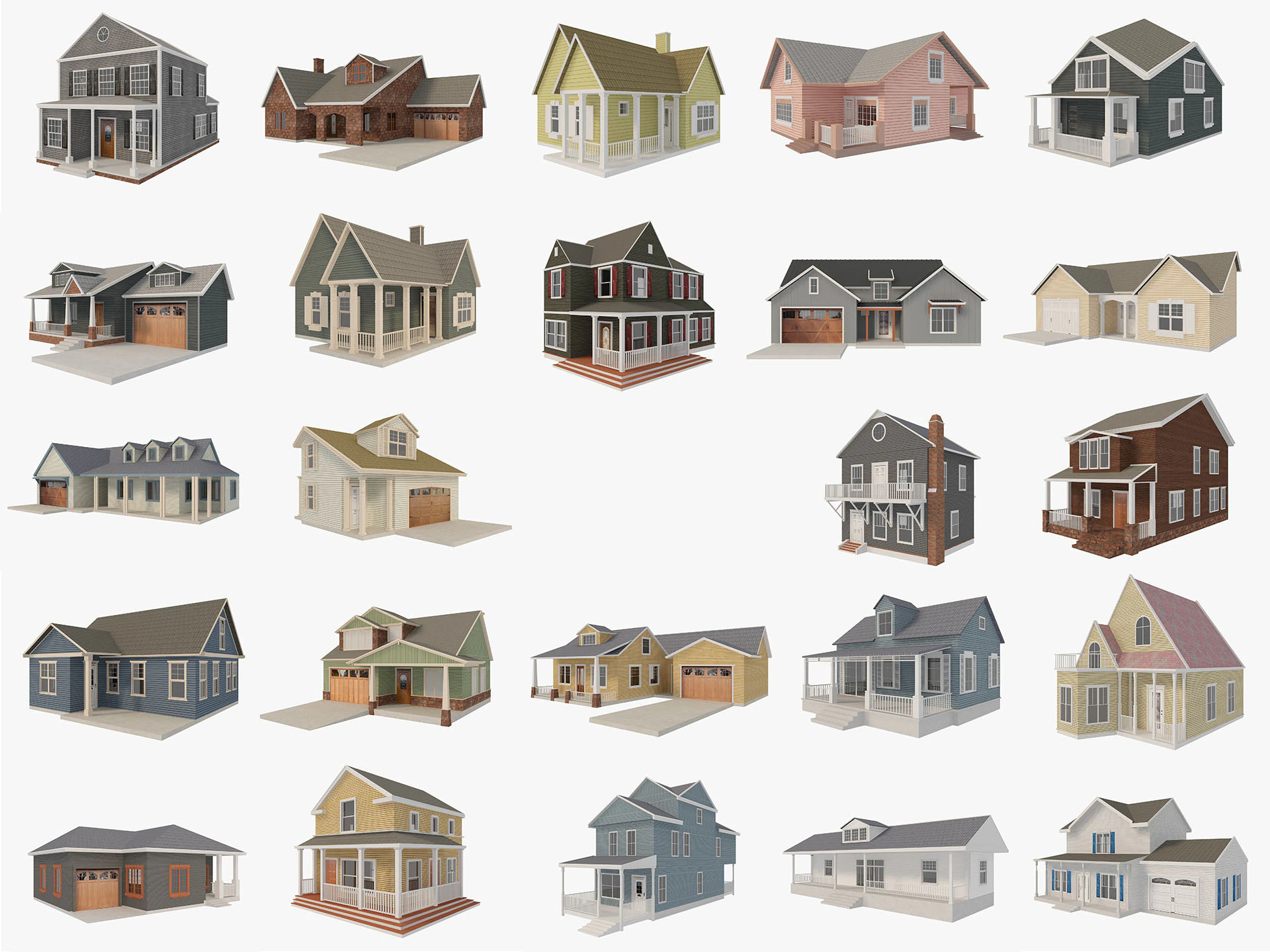 House Collection 24 Low Poly 3D Model .c4d .max .obj .3ds .fbx .stl .blend 