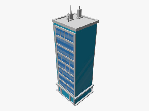 Cartoon skyscraper building 2 Low-poly 3D Model