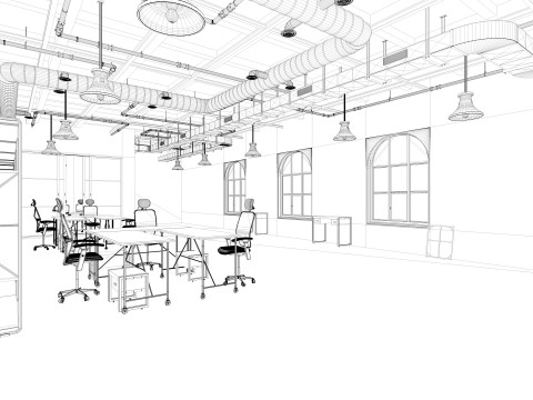 Loft office interior 3 3D Model