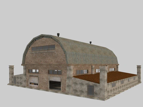 गोदाम पुराना आंतरिक और बाहरी 2 लो-पॉली 3D मॉडल