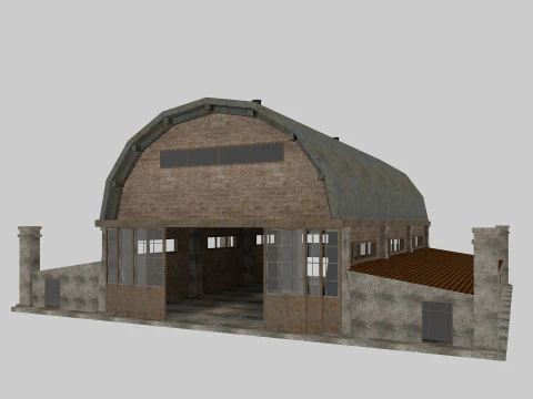 गोदाम पुराना आंतरिक और बाहरी 2 लो-पॉली 3D मॉडल