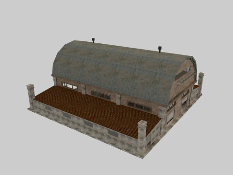 गोदाम पुराना आंतरिक और बाहरी 2 लो-पॉली 3D मॉडल