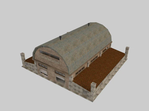 गोदाम पुराना आंतरिक और बाहरी 2 लो-पॉली 3D मॉडल