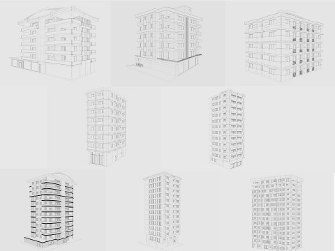 Residential Apartment Building 8 Pack Modello 3D