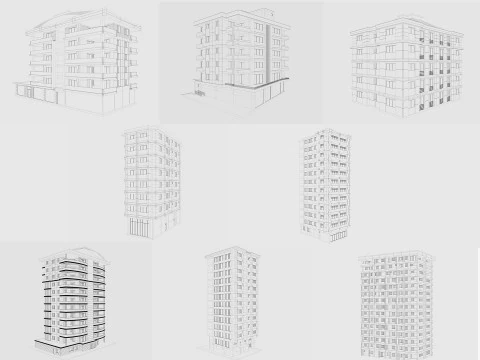 Residential Apartment Building 8 Pack 3D Model