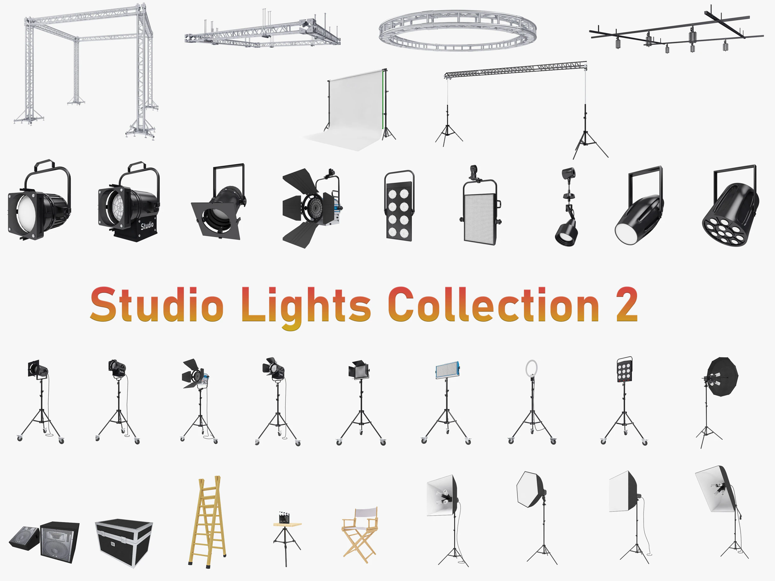 Studio Lighting Collection 2 3D Model .c4d .max .obj .3ds .fbx .stl .blend 