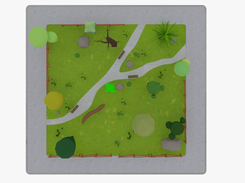 Cartoon Park with Tree Low-poly 3D Model