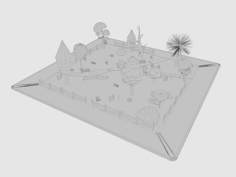 Cartoon Park with Tree Low-poly 3D Model