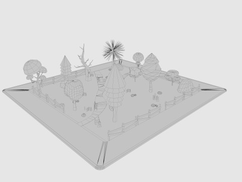 Cartoon Park with Tree Low-poly 3D Model