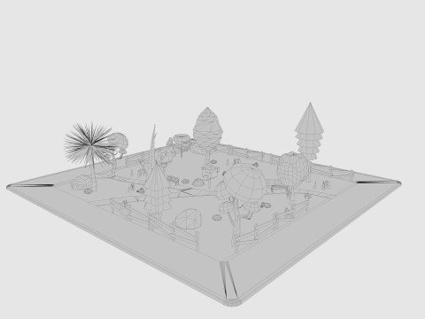 Cartoon Park with Tree Low-poly 3D Model