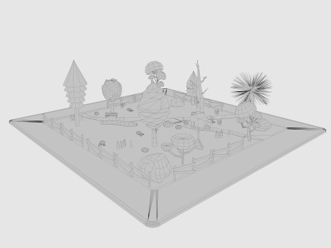 Cartoon Park with Tree Low-poly 3D Model