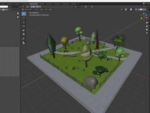 Cartoon Park with Tree Low-poly 3D Model