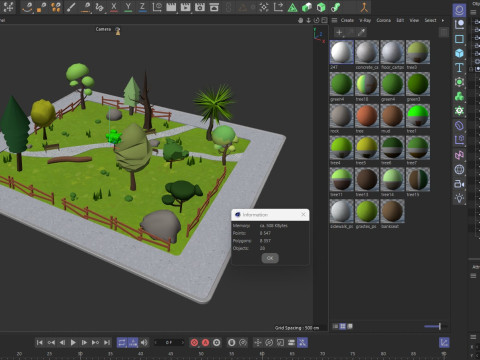 Cartoon Park with Tree Low-poly 3D Model