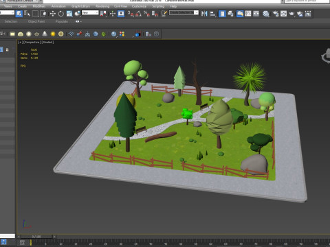 Cartoon Park with Tree Low-poly 3D Model