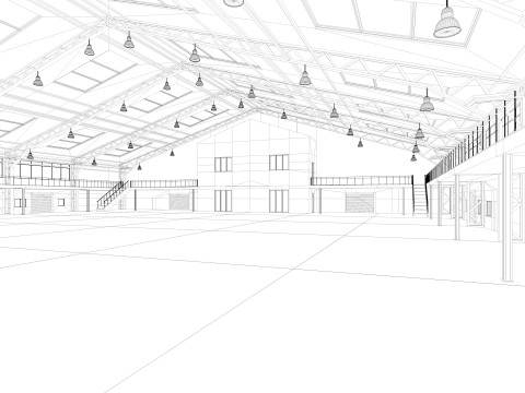 Warehouse interior and exterior 3D Model