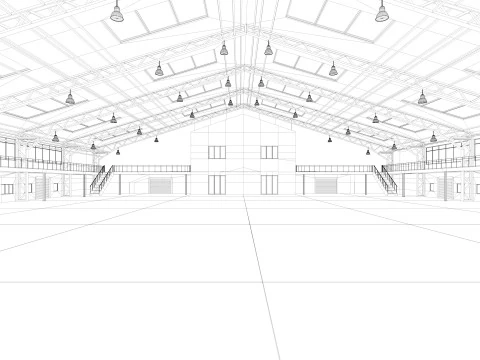 Warehouse interior and exterior 3D Model