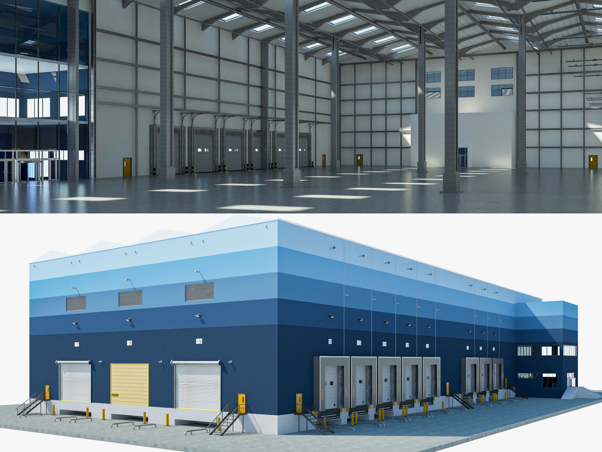 Warehouse Logistic interior and exterior 3D Model .c4d .max .obj .3ds .fbx .stl .blend 
