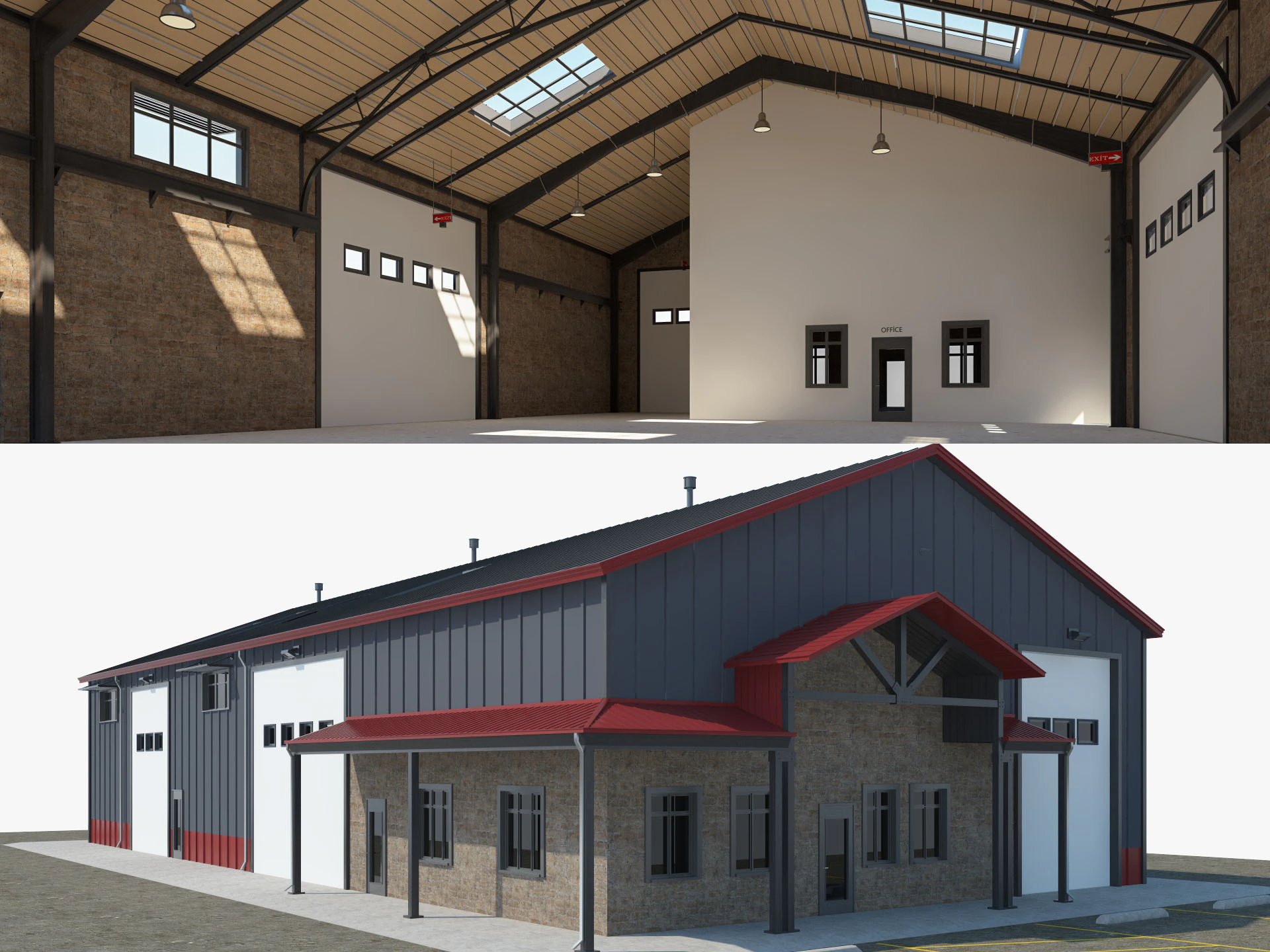 Warehouse Office interior and exterior 3D Model .c4d .max .obj .3ds .fbx .stl .blend 