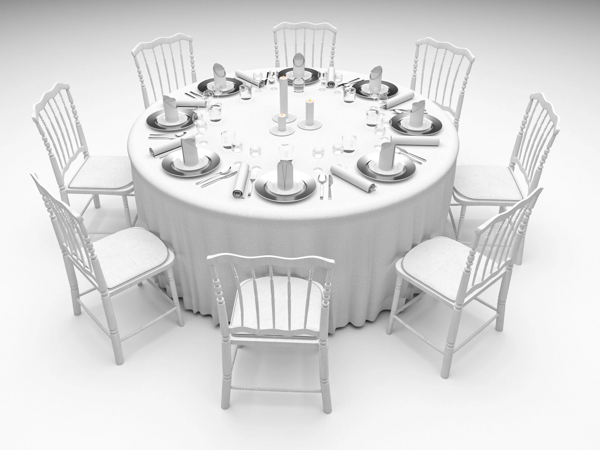 Wedding Hall Banquet Table 3D Model .c4d .max .obj .3ds .fbx .stl .blend 