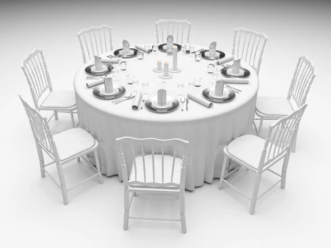 Wedding Hall Banquet Table 3D Model