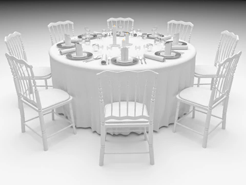 Wedding Hall Banquet Table 3D Model