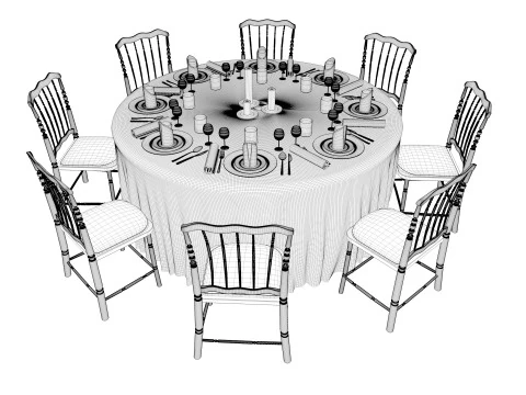Wedding Hall Banquet Table 3D Model