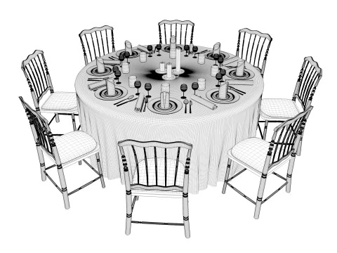 Wedding Hall Banquet Table 3D Model