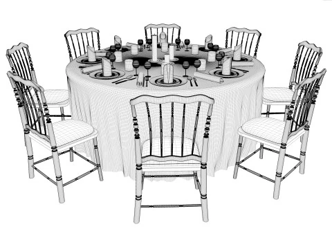 Wedding Hall Banquet Table 3D Model