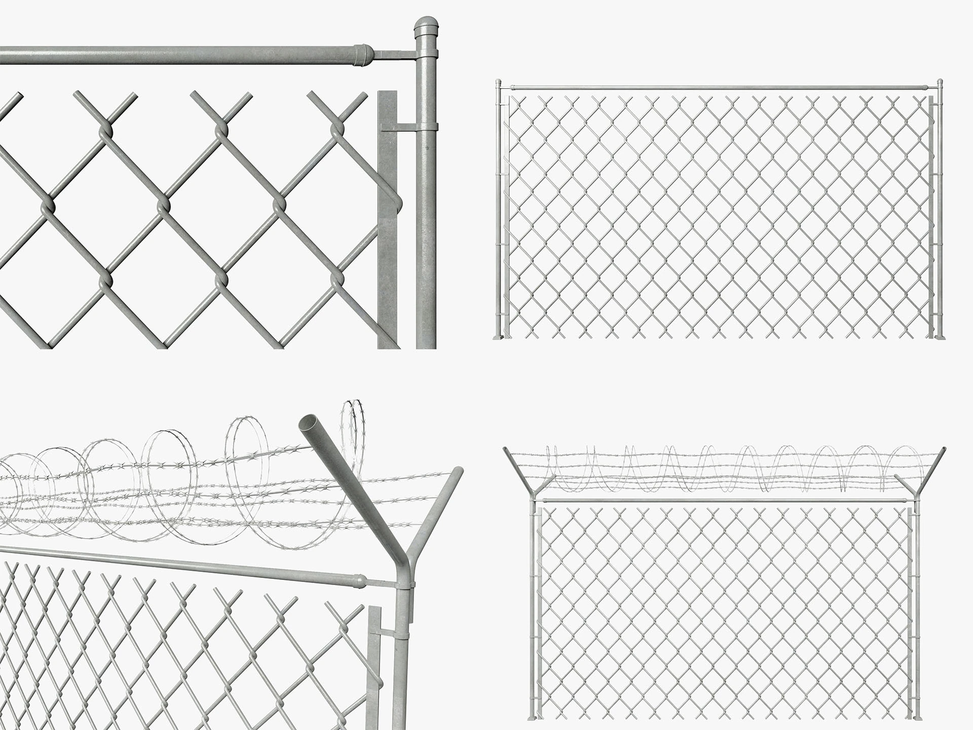 Chain Link Wire Fence 3D Model .c4d .max .obj .3ds .fbx .stl .blend