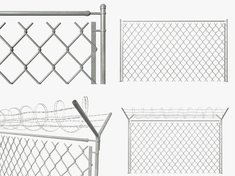 Chain Link Wire Fence 3D Model