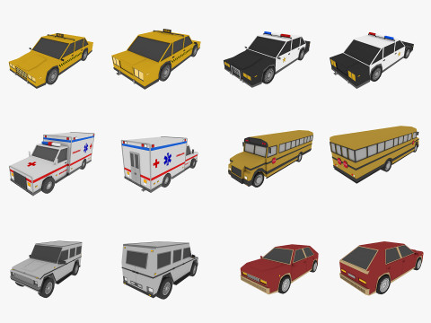Cartoon Cars Low-poly Modelo 3D