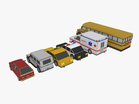 Cartoon Cars Low-poly 3D-Modell