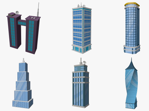 Cartoon Skyscraper Pack Low-poly 3D Model