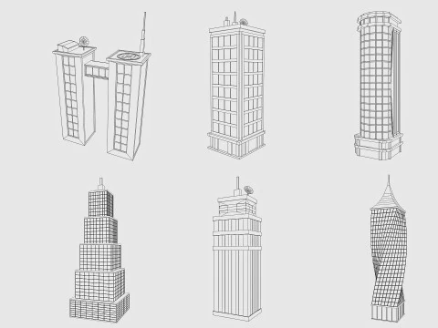 Cartoon Skyscraper Pack Low-poly 3D Model