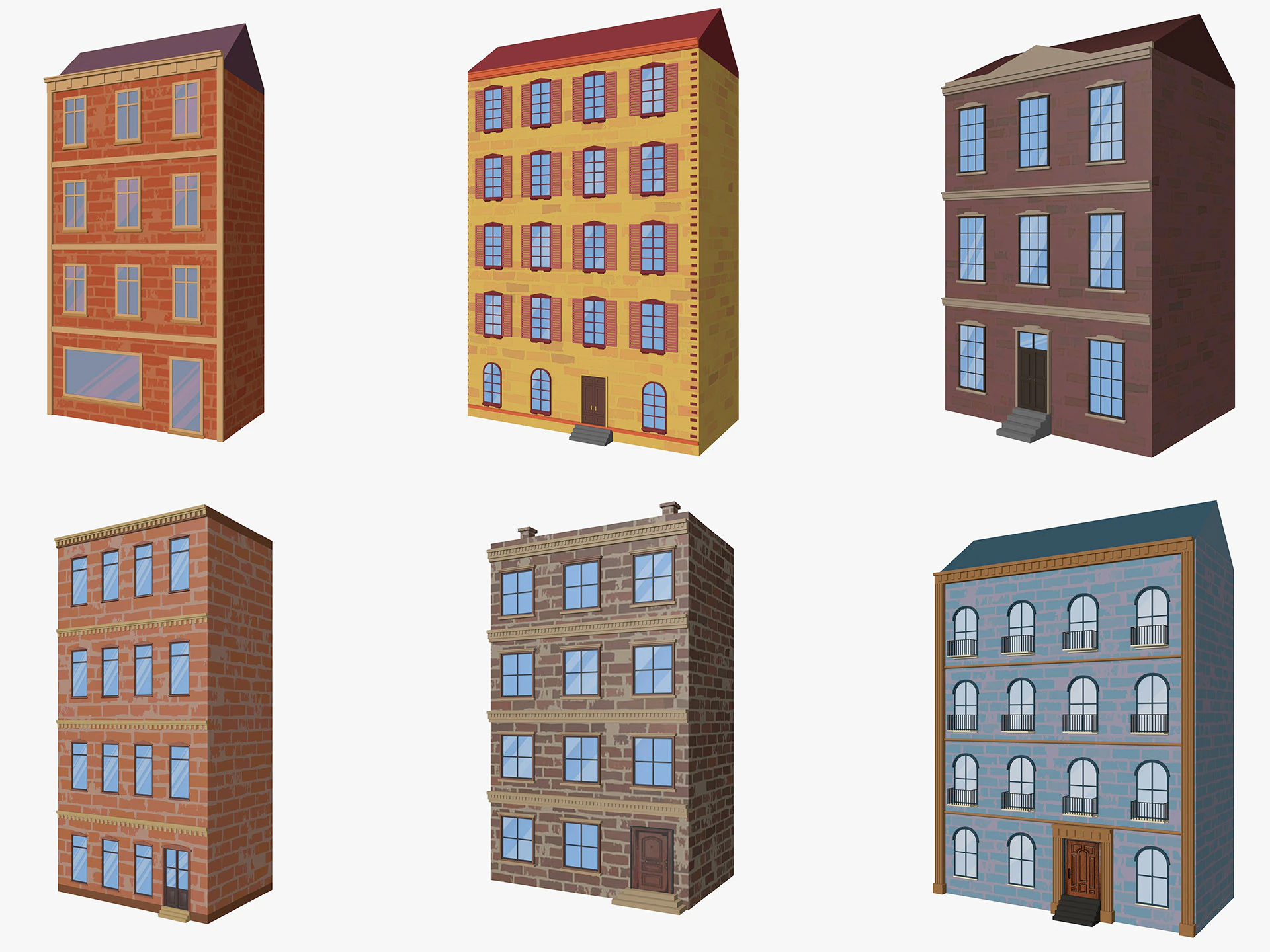 Cartoon Buildings Pack Low-poly 3D Model .c4d .max .obj .3ds .fbx .stl .blend