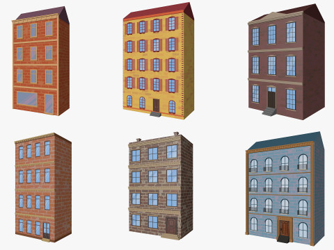 Cartoon Buildings Pack Low-poly Model 3D