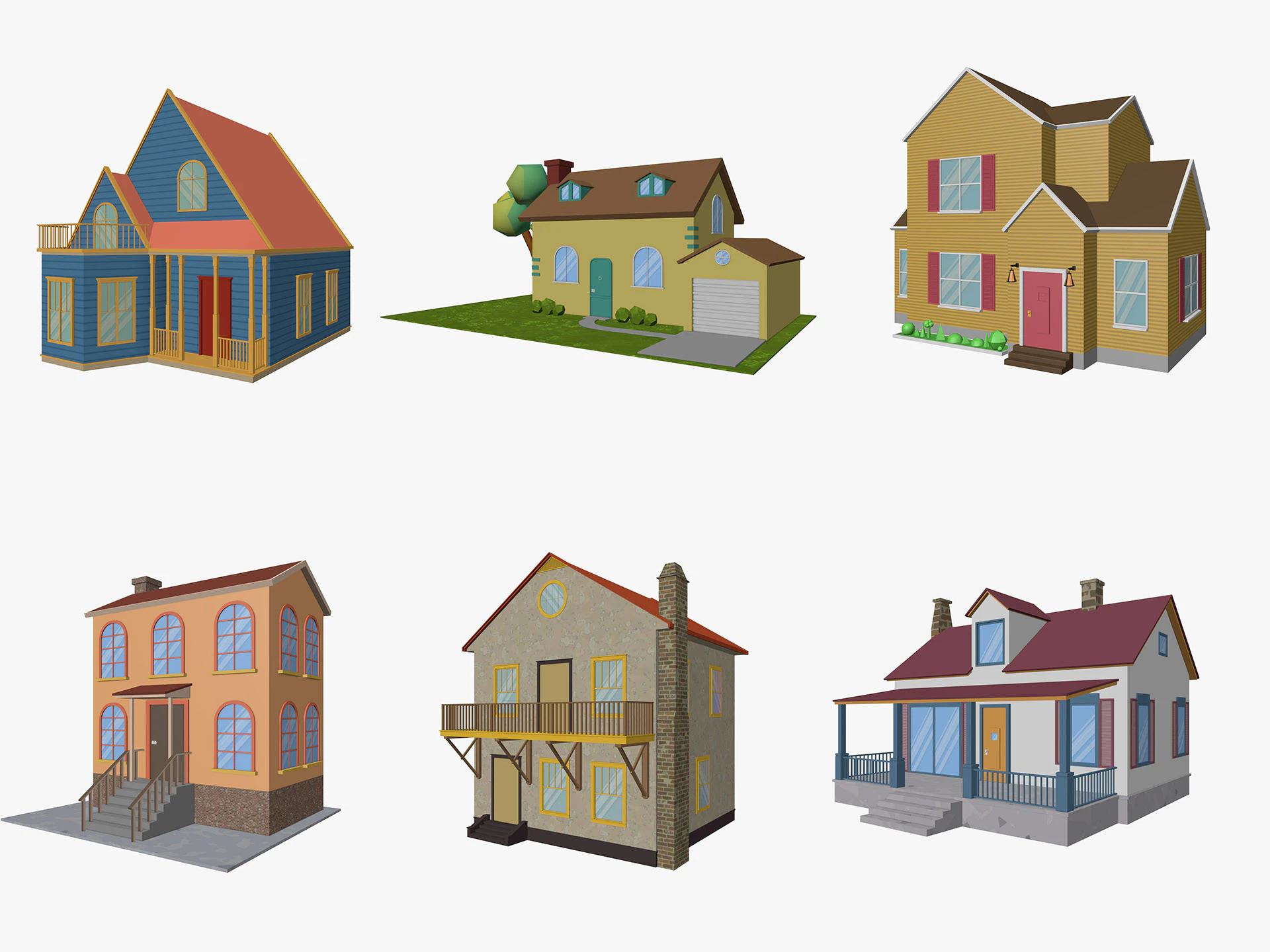 Cartoon House Pack Low-poly 3D Model .c4d .max .obj .3ds .fbx .stl .blend