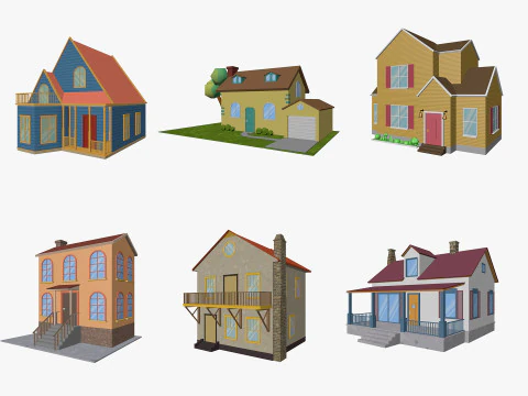 Pakiet Cartoon House Low-poly Model 3D