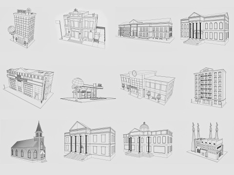 Cartoon City Buildings Pack Low-poly 3D Model