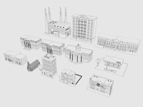 Cartoon City Buildings Pack Low-poly 3D Model