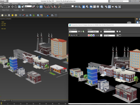 Cartoon City Buildings Pack Low-poly 3D Model