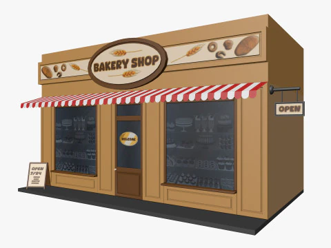 Cartoon City Buildings Shops Low-poly 3D Model