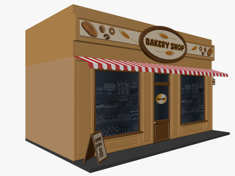 Cartoon City Buildings Shops Low-poly Model 3D